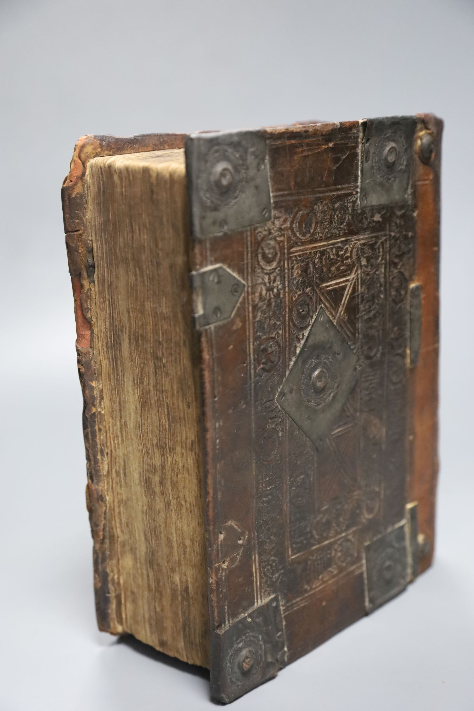 Bible in English - [Bible], qto, contemporary embossed calf, rebacked, black letter, double column, lacking general title and early pag